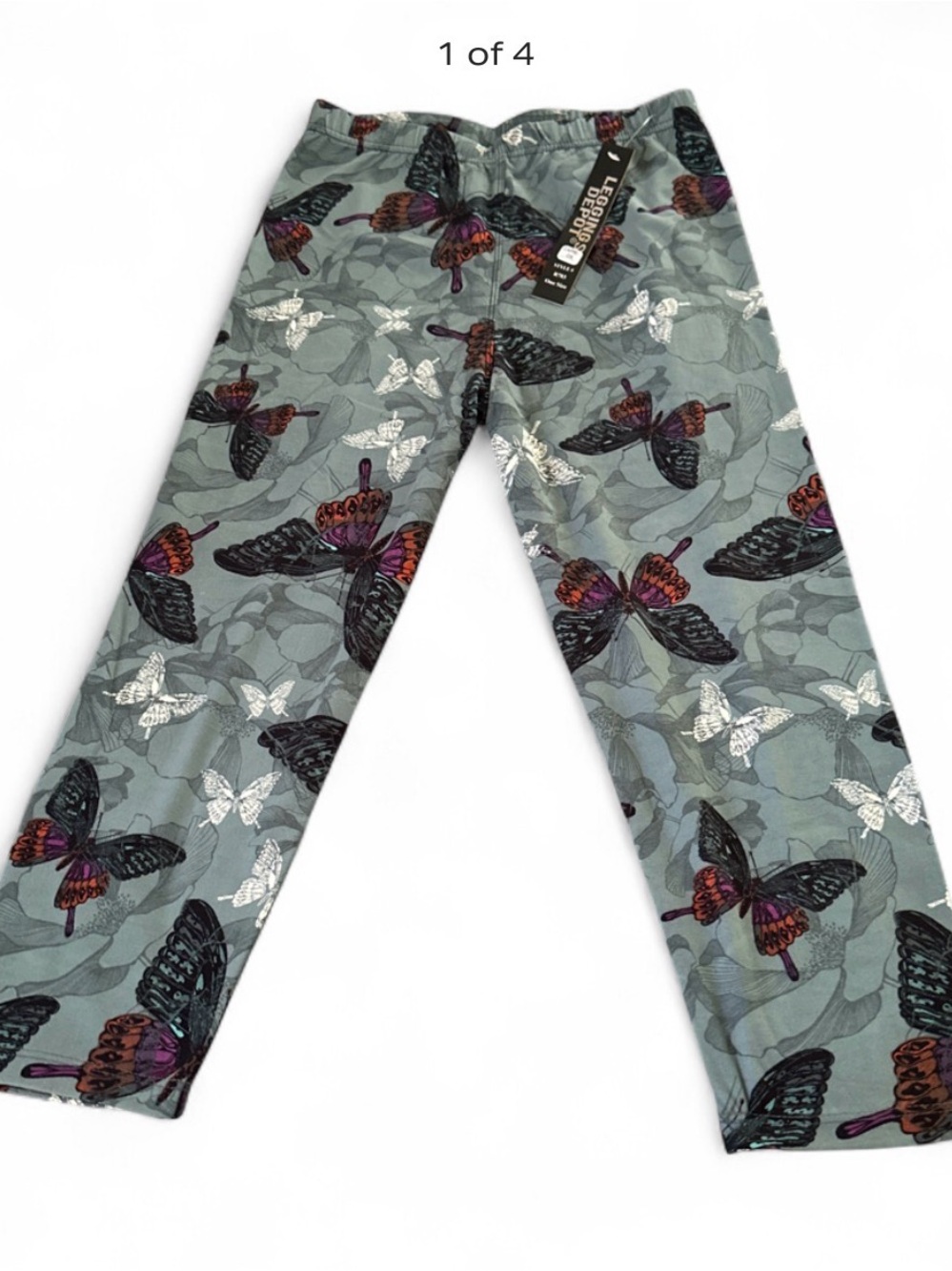 women’s capris leggings - Gray Green with Multicolor Butterflies Size OS